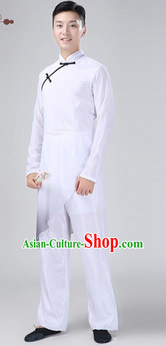 Chinese Traditional National Stage Performance Costume Classical Dance White Clothing for Men