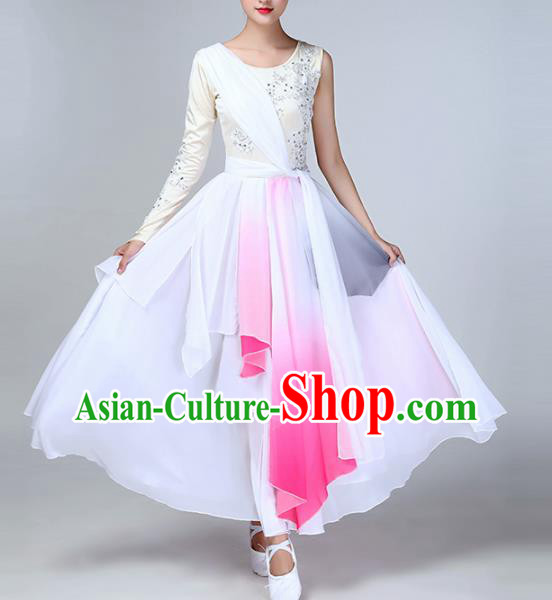 Chinese Traditional Stage Performance Umbrella Dance Costume Classical Dance White Dress for Women