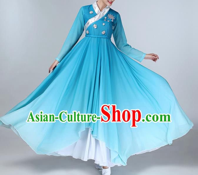 Chinese Traditional Stage Performance Umbrella Dance Costume Classical Dance Blue Dress for Women