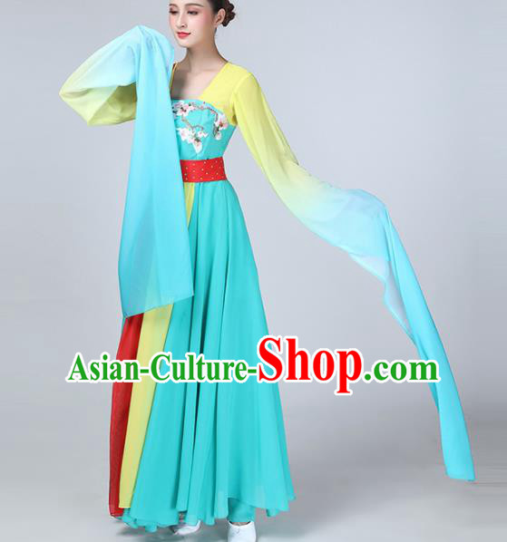 Chinese Traditional Water Sleeve Dance Costume Classical Dance Blue Dress for Women