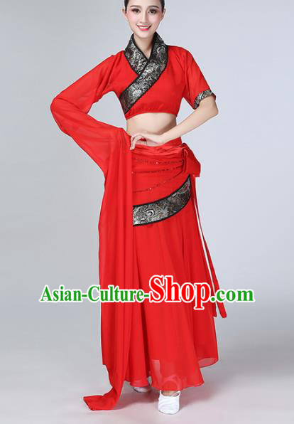 Chinese Traditional Red Water Sleeve Costume Classical Dance Dress for Women