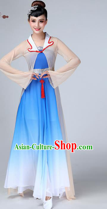 Chinese Traditional Stage Performance Umbrella Dance Blue Costume Classical Dance Dress for Women
