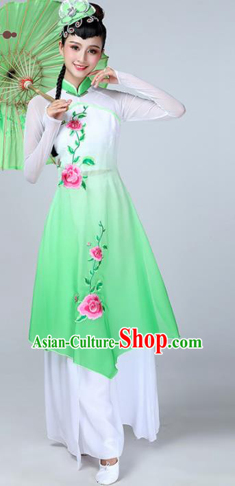 Chinese Traditional Stage Performance Classical Dance Costume Umbrella Dance Green Dress for Women