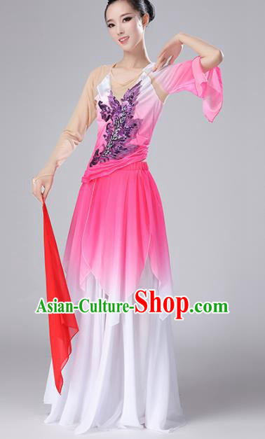 Chinese Traditional Classical Dance Pink Dress Stage Performance Umbrella Dance Costume for Women