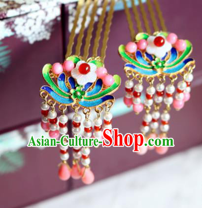Chinese Ancient Handmade Cloisonne Tassel Hair Combs Traditional Classical Hair Accessories for Women