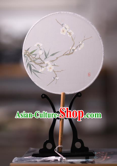 Chinese Traditional Handmade Round Fans Classical Painting Plum Blossom Palace Fan for Women