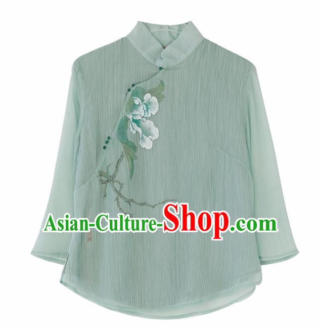Chinese National Costume Traditional Classical Cheongsam Green Blouse for Women