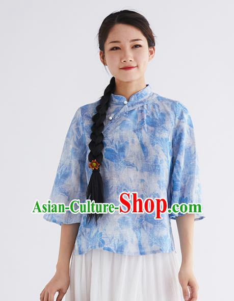 Chinese National Costume Traditional Classical Cheongsam Blue Blouse for Women