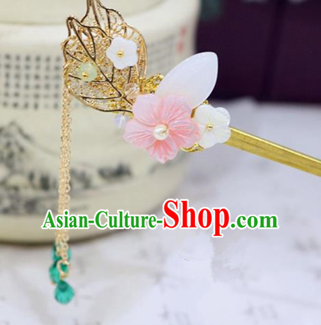 Chinese Ancient Handmade Golden Leaf Tassel Hairpins Traditional Classical Hair Accessories for Women