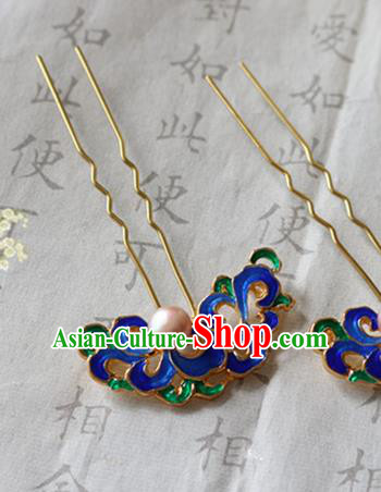 Chinese Ancient Handmade Blueing Hair Clip Hairpins Traditional Classical Hair Accessories for Women
