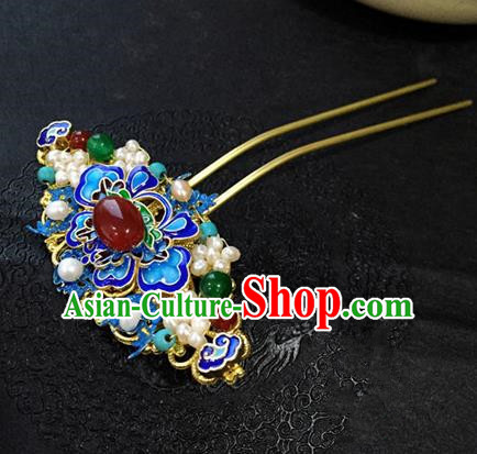 Chinese Ancient Handmade Blueing Agate Hairpins Traditional Classical Hair Accessories for Women