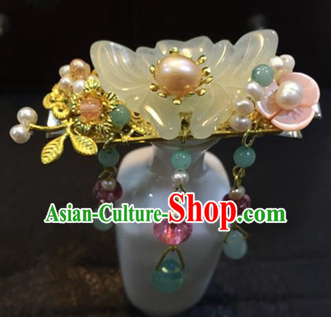 Chinese Ancient Handmade Jade Butterfly Tassel Hair Comb Traditional Classical Hair Accessories for Women