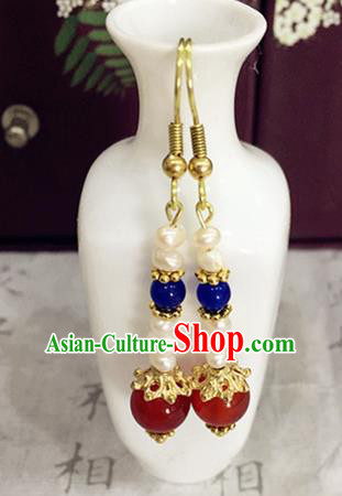 Chinese Ancient Traditional Handmade Pearls Earrings Classical Ear Accessories for Women