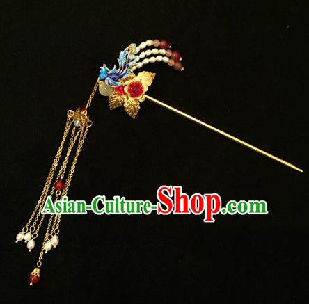 Chinese Ancient Handmade Palace Phoenix Tassel Hairpins Traditional Classical Hair Accessories for Women