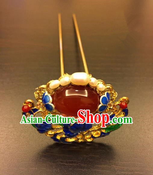 Chinese Ancient Handmade Palace Blueing Agate Hairpins Traditional Classical Hair Accessories for Women