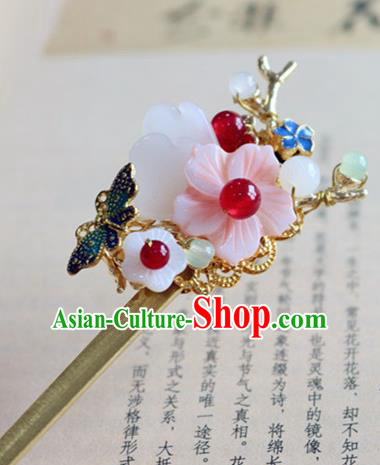 Chinese Ancient Handmade Shell Flower Hairpins Traditional Classical Hair Accessories for Women