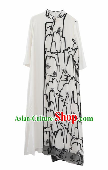 Chinese National Costume Traditional Classical Cheongsam White Qipao Dress for Women