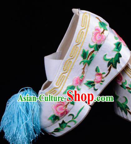 Professional Chinese Beijing Opera Shoes Ancient Princess White Embroidered Shoes for Women