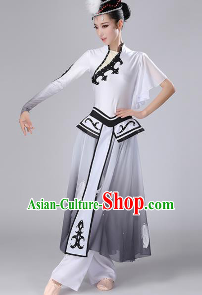 Chinese Traditional Stage Performance Costume Classical Dance Umbrella Dance Gradient Grey Dress for Women