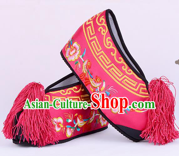 Professional Chinese Beijing Opera Actress Shoes Ancient Princess Rosy Embroidered Shoes for Women
