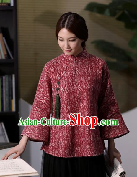 Chinese National Costume Traditional Classical Cheongsam Red Blouse for Women