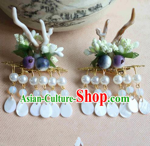 Chinese Ancient Traditional Handmade Horn Tassel Hair Claws Classical Hair Accessories for Women