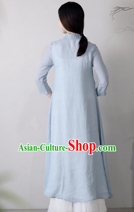 Chinese National Costume Traditional Cheongsam Classical Light Blue Qipao Dress for Women