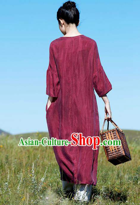 Chinese National Costume Traditional Cheongsam Classical Wine Red Qipao Dress for Women