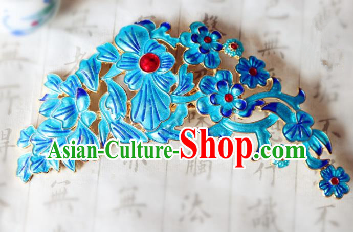 Chinese Ancient Traditional Handmade Palace Blue Hair Comb Classical Hair Accessories for Women