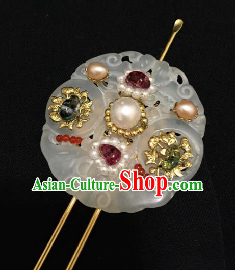 Chinese Ancient Handmade Jade Pearls Hairpins Traditional Classical Hair Accessories for Women