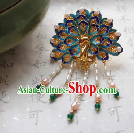 Chinese Ancient Handmade Blueing Peacock Hairpins Traditional Classical Hair Accessories for Women