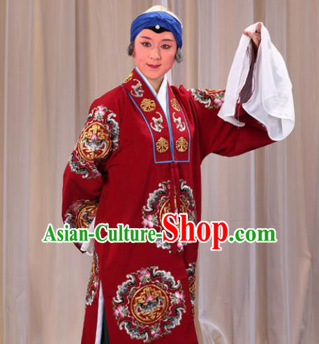 Professional Chinese Traditional Beijing Opera Old Female Costume Embroidered Red Dress for Adults