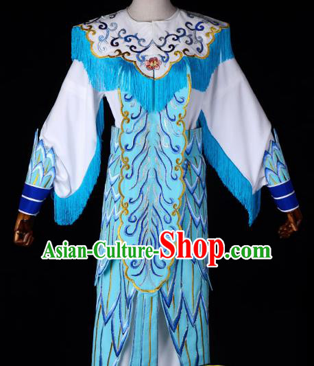 Professional Chinese Traditional Beijing Opera Blues Costume Magic Warriors Embroidered Dress for Adults