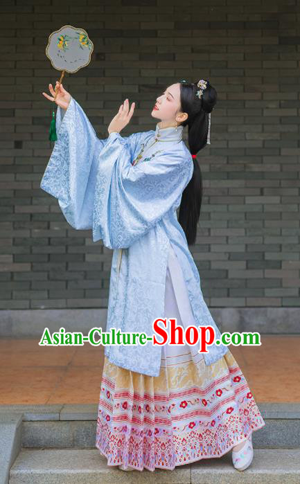 Chinese Traditional Ming Dynasty Historical Costume Ancient Palace Princess Blouse and Horse Face Skirt Complete Set