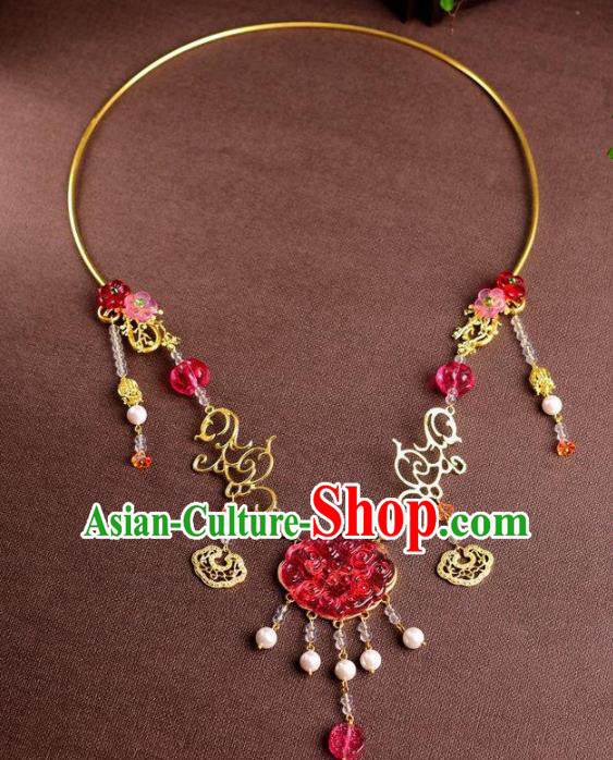 Chinese Handmade Wedding Necklace Traditional Hanfu Coloured Glaze Necklet Accessories for Women