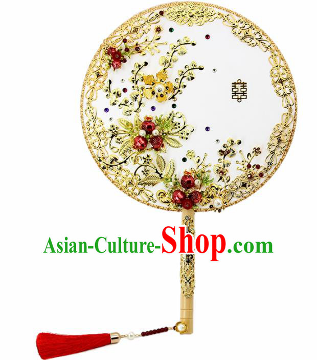 Chinese Handmade Classical Palace Fans Wedding Bride Accessories Round Fan for Women