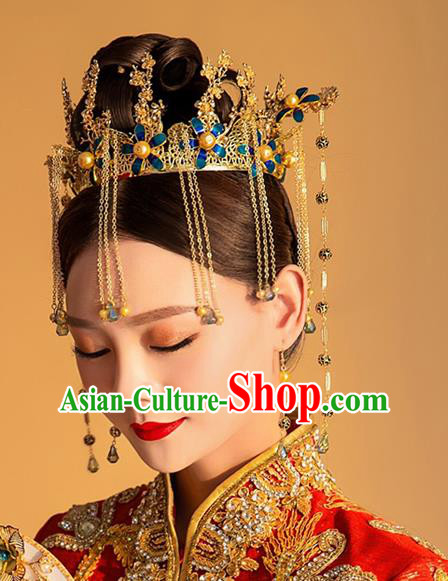 Chinese Ancient Handmade Bride Hairpins Traditional Phoenix Coronet Classical Wedding Hair Accessories for Women