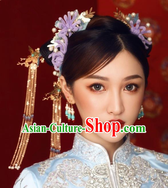 Top Grade Chinese Ancient Bride Hairpins Hair Combs Traditional Hair Accessories Headdress for Women