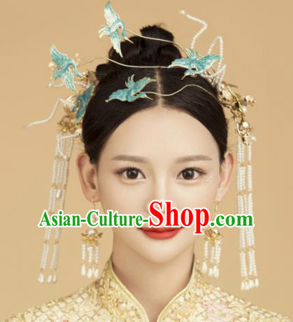 Top Grade Chinese Ancient Bride Hairpins Cranes Hair Clasp Traditional Hair Accessories Headdress for Women