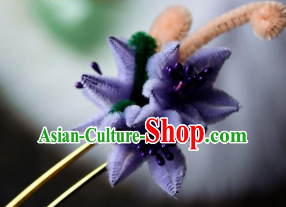 Top Grade Chinese Ancient Palace Queen Purple Velvet Flowers Hairpins Traditional Hair Accessories Headdress for Women