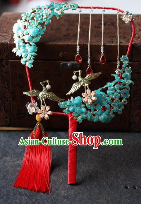 Chinese Handmade Bride Classical Cloisonne Palace Fans Wedding Accessories Round Fan for Women