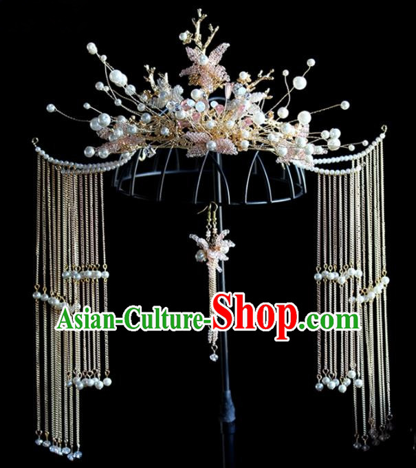 Chinese Ancient Palace Phoenix Coronet Tassel Hairpins Traditional Wedding Hair Accessories for Women