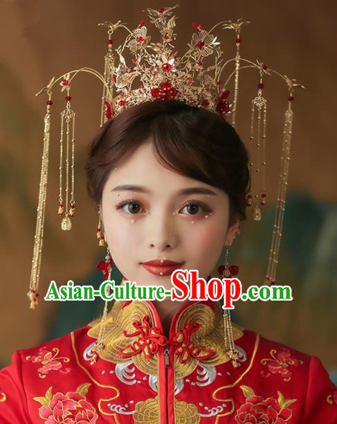 Chinese Traditional Palace Butterfly Phoenix Coronet Tassel Hairpins Ancient Wedding Hair Accessories for Women