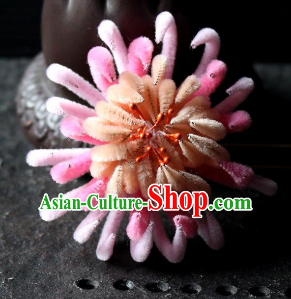 Chinese Traditional Palace Pink Velvet Flower Hairpins Ancient Wedding Hair Accessories for Women