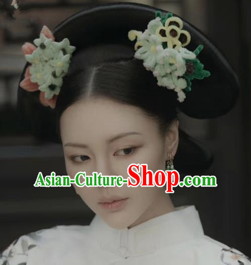 Chinese Ancient Palace Queen Green Velvet Flower Hairpins Traditional Hair Accessories Headdress for Women