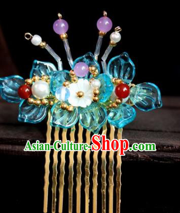 Chinese Ancient Palace Blue Flowers Hair Sticks Hairpins Traditional Hair Accessories Headdress for Women