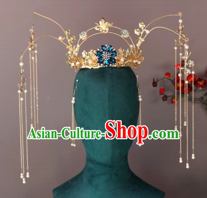 Chinese Ancient Palace Tassel Phoenix Coronet Hairpins Traditional Hair Accessories Headdress for Women