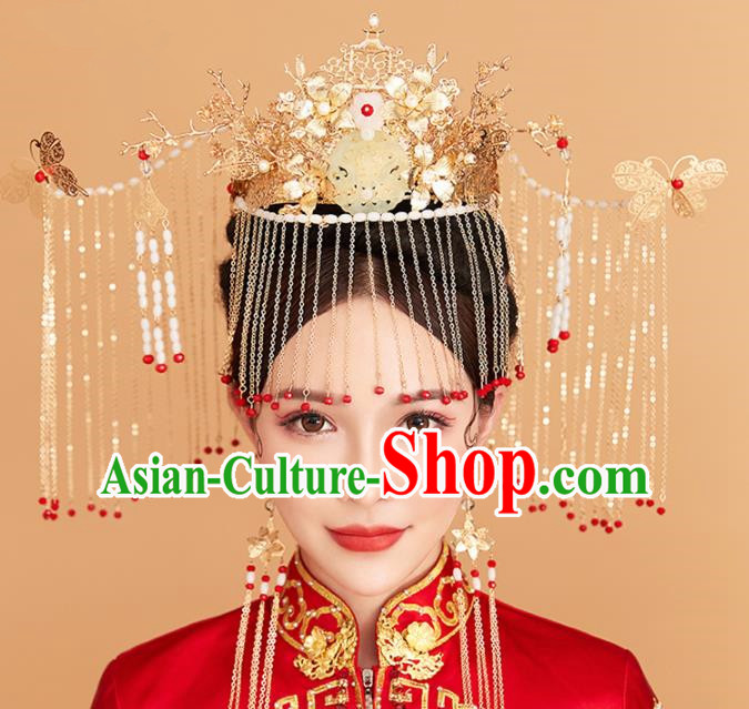 Chinese Traditional Palace Exaggerated Phoenix Coronet Hairpins Ancient Wedding Tassel Hair Accessories for Women