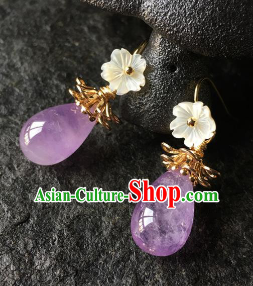 Top Grade Chinese Handmade Amethyst Earrings Traditional Bride Ear Accessories for Women
