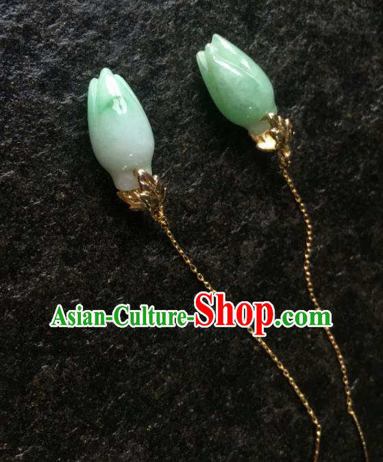 Top Grade Chinese Handmade Green Magnolia Flower Earrings Traditional Bride Ear Accessories for Women